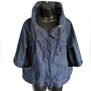 🦋NINE WEST Denim Chambray Cropped Swing Jacket w/ Short Sleeves, Sz L/XL